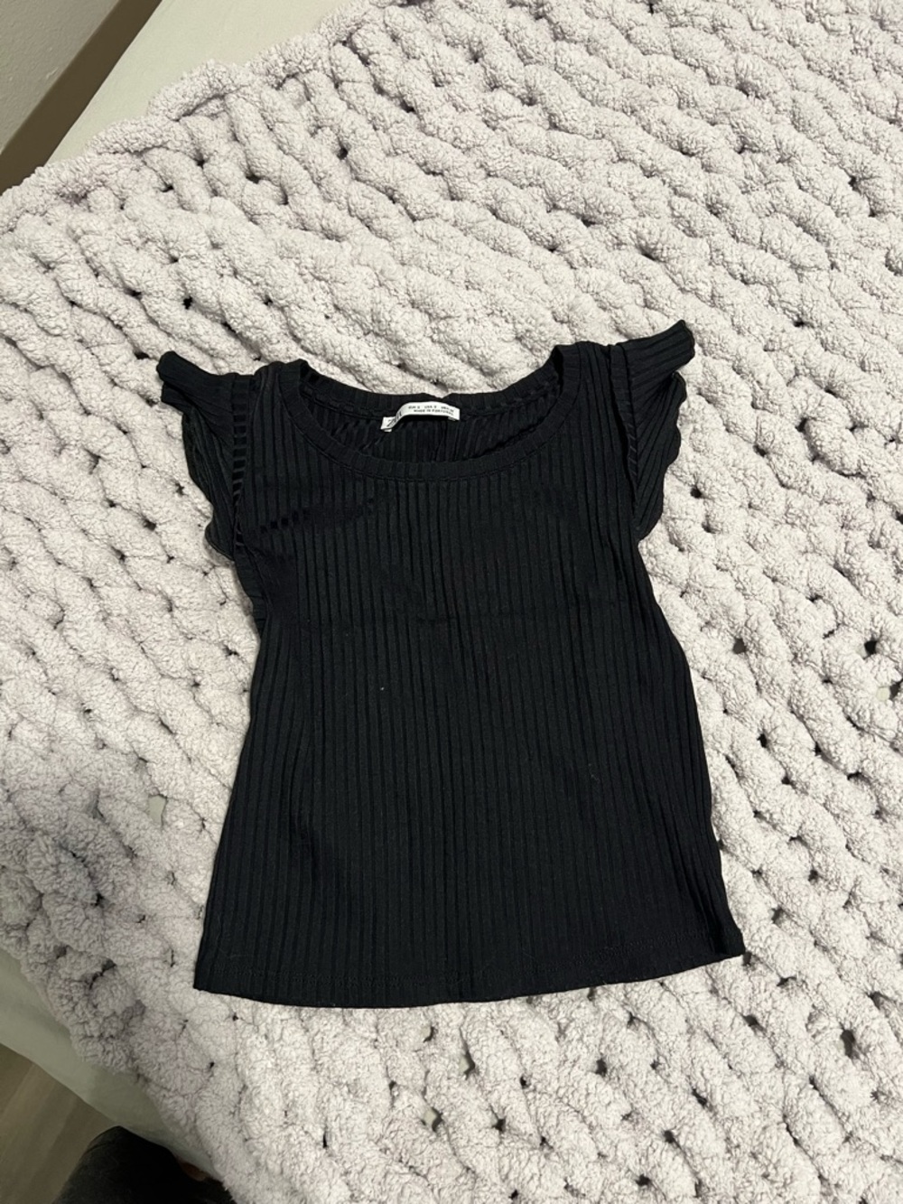 Zara Black Ribbed Flutter Sleeve Tank Top